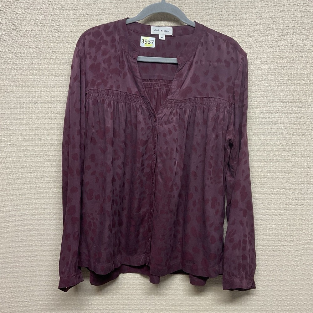 Cloth & Stone Anthropologie Women's XL Leopard Print Button Down Blouse Burgundy